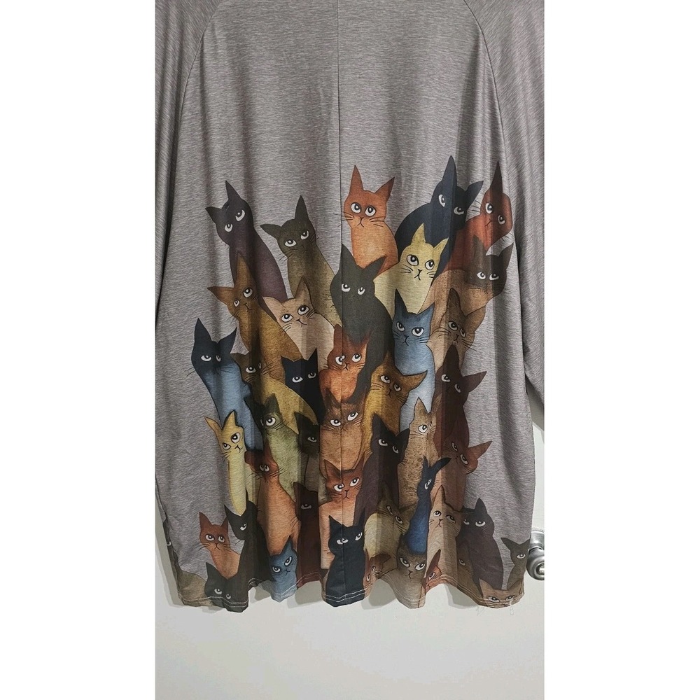 Denater Cat Graphic Womens Top 5XL Multicolor Art Wear Fun Novelty Tee Cat Lover - Picture 3 of 7